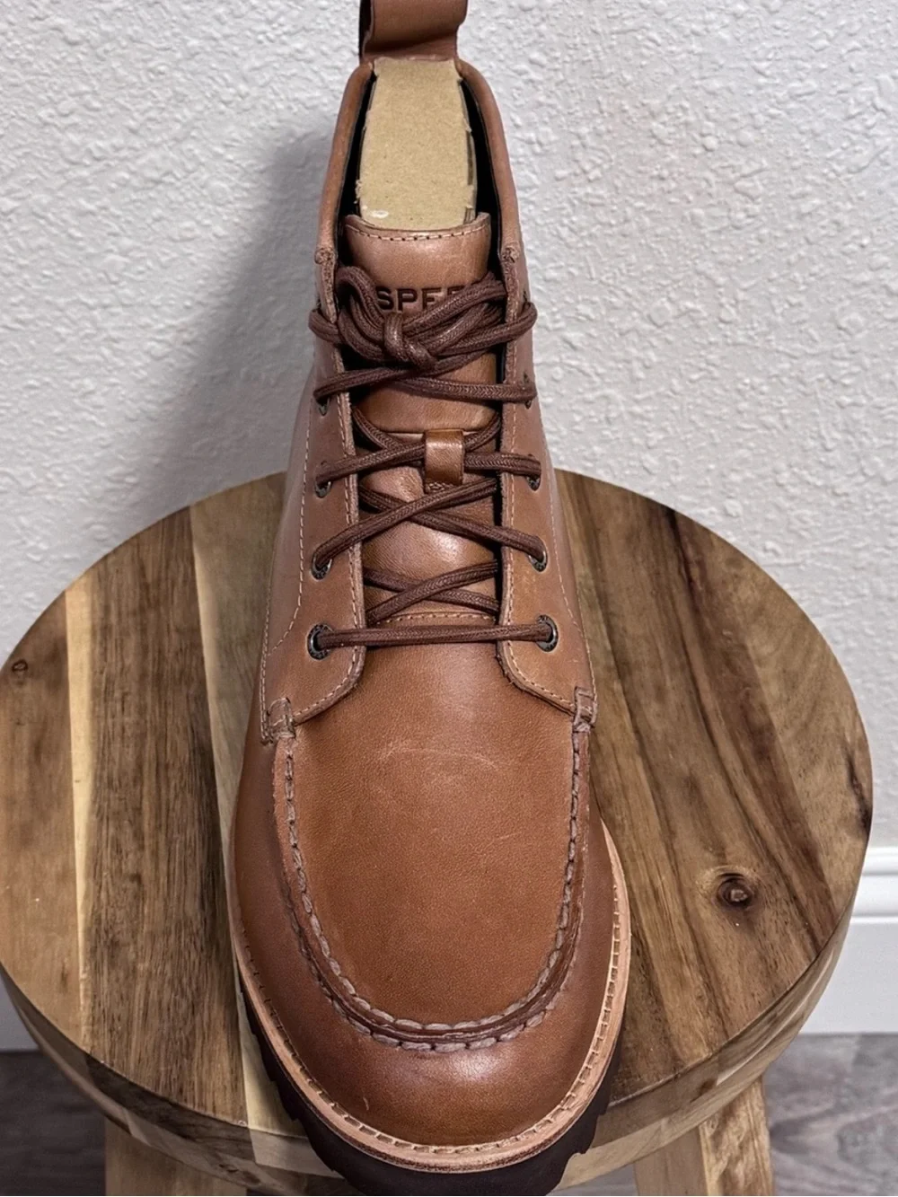 Sperry Newton Moc Toe Leather Boots Tan Bronzer Mens UK 11/US 12/EU 46 NIB